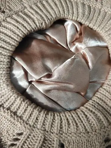 Hysunland Women's Satin Lined Knitted Beret Ladies Winter Autumn Warm and Soft Beanie Hat Solid Color - 4