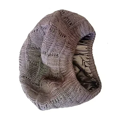 Hysunland Women's Satin Lined Knitted Beret Ladies Winter Autumn Warm and Soft Beanie Hat Solid Color - 3