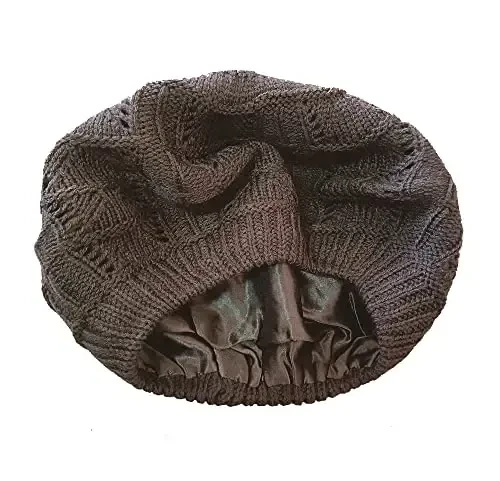 Hysunland Women's Satin Lined Knitted Beret Ladies Winter Autumn Warm and Soft Beanie Hat Solid Color - 5