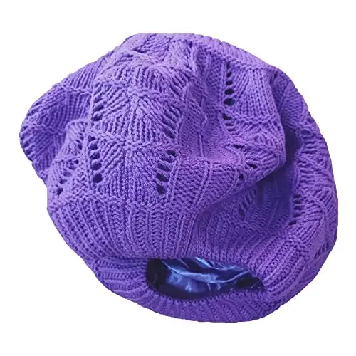 Hysunland Women's Satin Lined Knitted Beret Ladies Winter Autumn Warm and Soft Beanie Hat Solid Color - 3