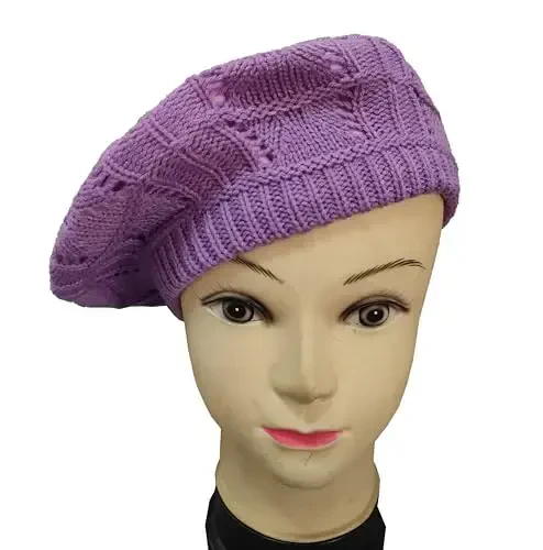 Hysunland Women's Satin Lined Knitted Beret Ladies Winter Autumn Warm and Soft Beanie Hat Solid Color - 4