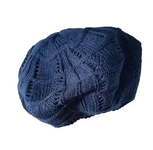 Hysunland Women's Satin Lined Knitted Beret Ladies Winter Autumn Warm and Soft Beanie Hat Solid Color - 4