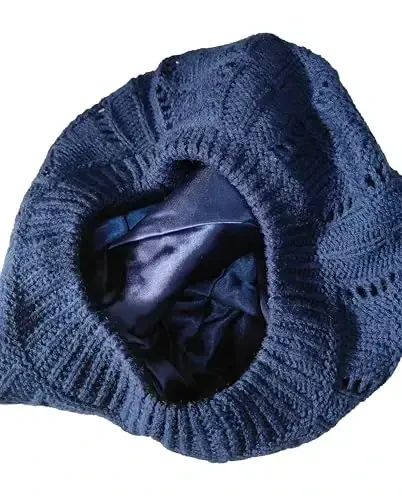 Hysunland Women's Satin Lined Knitted Beret Ladies Winter Autumn Warm and Soft Beanie Hat Solid Color - 5