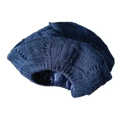 Hysunland Women's Satin Lined Knitted Beret Ladies Winter Autumn Warm and Soft Beanie Hat Solid Color - 6