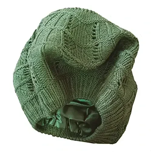 Hysunland Women's Satin Lined Knitted Beret Ladies Winter Autumn Warm and Soft Beanie Hat Solid Color - 3