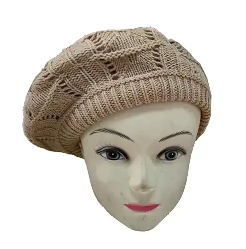 Hysunland Women's Satin Lined Knitted Beret Ladies Winter Autumn Warm and Soft Beanie Hat Solid Color - 3