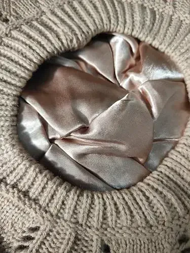 Hysunland Women's Satin Lined Knitted Beret Ladies Winter Autumn Warm and Soft Beanie Hat Solid Color - 4