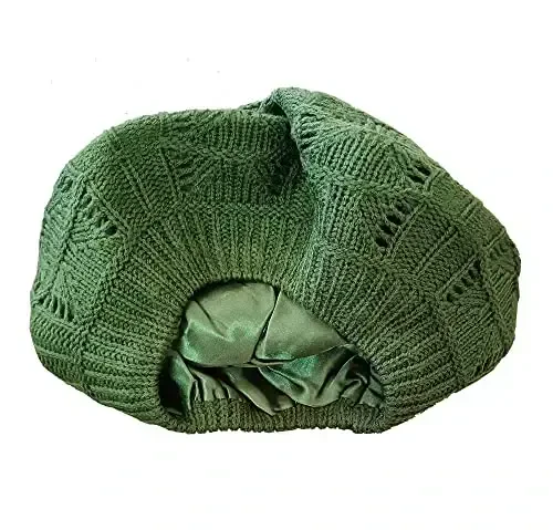 Hysunland Women's Satin Lined Knitted Beret Ladies Winter Autumn Warm and Soft Beanie Hat Solid Color - 5