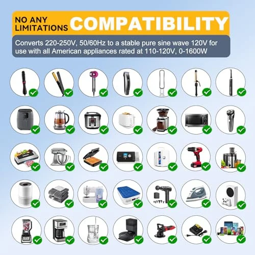 HYTED 1600 Vatli Voltaj Konverteri 220V dan 110V ga Har qanday Amerika apparatlari uchun, masalan, Soch quritgich, Guruch pishirgich, Blender, Qahvaxona, Zaryadlashdan himoya, Yuqori quvvatli pastga tushish transformatori AQSh dan EU/UK/AU/Osiyo ga - HYTED (1)