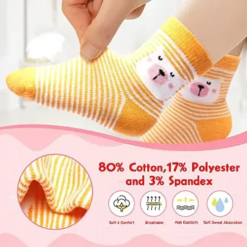 HYzgb 12 Pack Non Slip Kids Toddler Baby Socks with Grips for 1-7 Years Boys Girls Cotton Crew Socks Multi Colors - 3