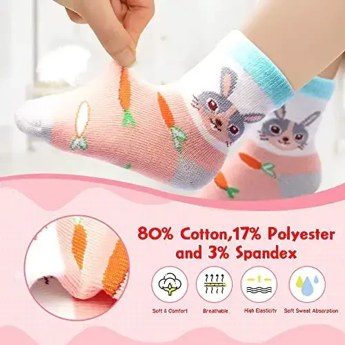 HYzgb 12 Pack Non Slip Kids Toddler Baby Socks with Grips for 1-7 Years Boys Girls Cotton Crew Socks Multi Colors - 3