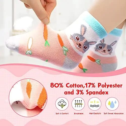 HYzgb 12 Pack Non Slip Kids Toddler Baby Socks with Grips for 1-7 Years Boys Girls Cotton Crew Socks Multi Colors - 3