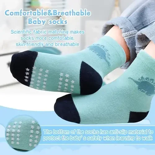 HYzgb 12 Pack Non Slip Kids Toddler Baby Socks with Grips for 1-7 Years Boys Girls Cotton Crew Socks Multi Colors - 2