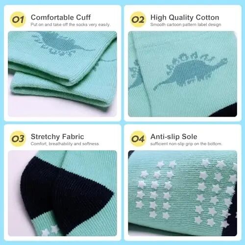 HYzgb 12 Pack Non Slip Kids Toddler Baby Socks with Grips for 1-7 Years Boys Girls Cotton Crew Socks Multi Colors - 4