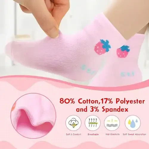 HYzgb 12 Pack Non Slip Kids Toddler Baby Socks with Grips for 1-7 Years Boys Girls Cotton Crew Socks Multi Colors - 3