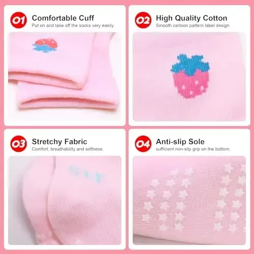 HYzgb 12 Pack Non Slip Kids Toddler Baby Socks with Grips for 1-7 Years Boys Girls Cotton Crew Socks Multi Colors - 4
