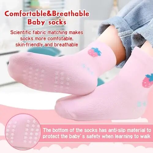 HYzgb 12 Pack Non Slip Kids Toddler Baby Socks with Grips for 1-7 Years Boys Girls Cotton Crew Socks Multi Colors - HYZGB (1)