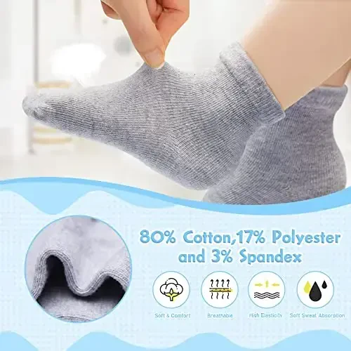 HYzgb 12 Pack Non Slip Kids Toddler Baby Socks with Grips for 1-7 Years Boys Girls Cotton Crew Socks Multi Colors - 3