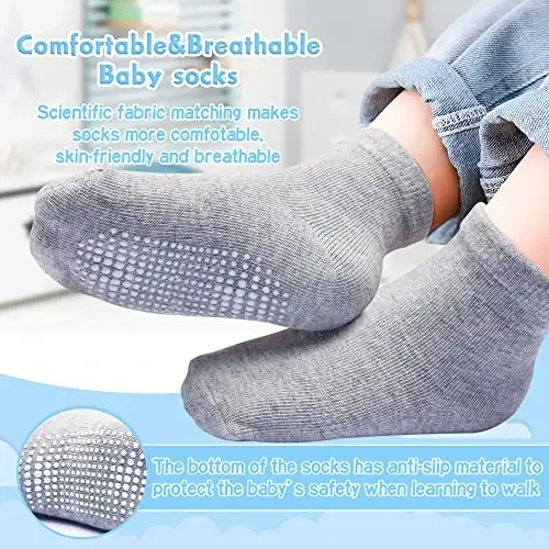 HYzgb 12 Pack Non Slip Kids Toddler Baby Socks with Grips for 1-7 Years Boys Girls Cotton Crew Socks Multi Colors - HYZGB (1)