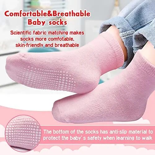 HYzgb 12 Pack Non Slip Kids Toddler Baby Socks with Grips for 1-7 Years Boys Girls Cotton Crew Socks Multi Colors - 2