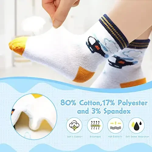 HYzgb 12 Pack Non Slip Kids Toddler Baby Socks with Grips for 1-7 Years Boys Girls Cotton Crew Socks Multi Colors - 3