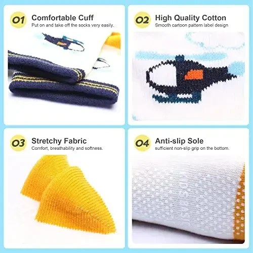 HYzgb 12 Pack Non Slip Kids Toddler Baby Socks with Grips for 1-7 Years Boys Girls Cotton Crew Socks Multi Colors - 4