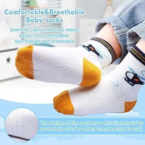 HYzgb 12 Pack Non Slip Kids Toddler Baby Socks with Grips for 1-7 Years Boys Girls Cotton Crew Socks Multi Colors - 4