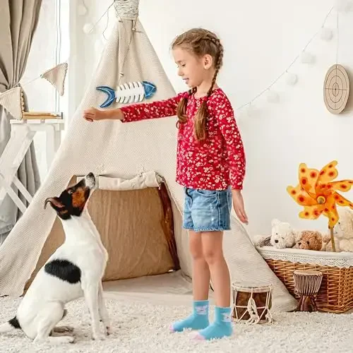 HYzgb 12 Pack Sirpanmaydigan Bolalar Go'dak Chaqaloq Paypoqlari 1-7 Yoshdagi O'g'il Qizlar uchun Tutqichli Paxta Ekipaji Paypoqlari Ko'p Rangli - 5