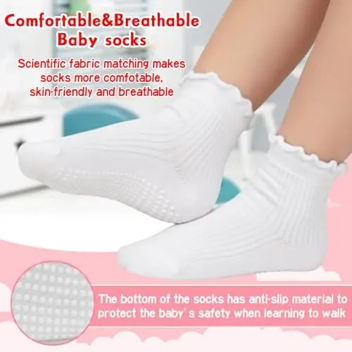 HYzgb 12 Pack Non Slip Kids Toddler Baby Socks with Grips for 1-7 Years Boys Girls Cotton Crew Socks Multi Colors - 4