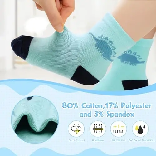 HYzgb 12 Pack Non Slip Kids Toddler Baby Socks with Grips for 1-7 Years Boys Girls Cotton Crew Socks Multi Colors - 9