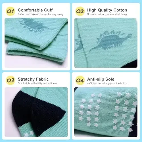 HYzgb 12 Pack Non Slip Kids Toddler Baby Socks with Grips for 1-7 Years Boys Girls Cotton Crew Socks Multi Colors - 4