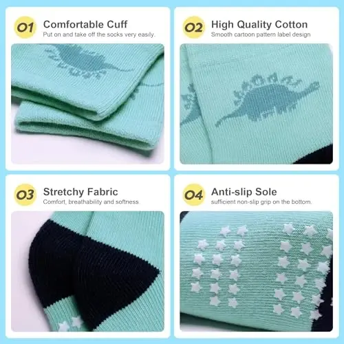 HYzgb 12 Pack Non Slip Kids Toddler Baby Socks with Grips for 1-7 Years Boys Girls Cotton Crew Socks Multi Colors - 4