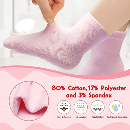 HYzgb 12 Pack Non Slip Kids Toddler Baby Socks with Grips for 1-7 Years Boys Girls Cotton Crew Socks Multi Colors - 9