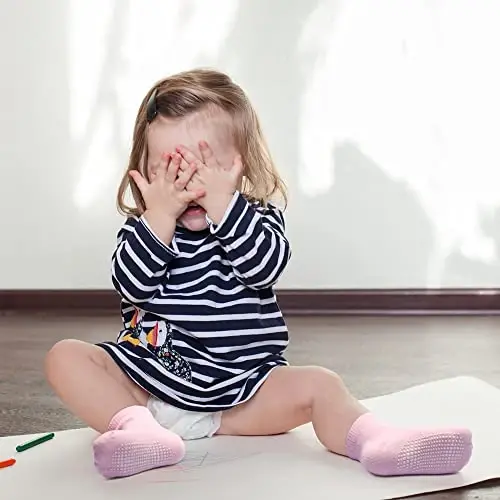 HYzgb 12 Pack Non Slip Kids Toddler Baby Socks with Grips for 1-7 Years Boys Girls Cotton Crew Socks Multi Colors - 6