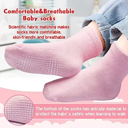 HYzgb 12 Pack Non Slip Kids Toddler Baby Socks with Grips for 1-7 Years Boys Girls Cotton Crew Socks Multi Colors - 2