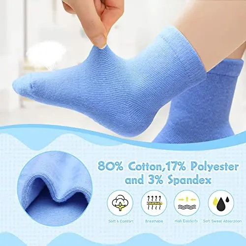 HYzgb 12 Pack Non Slip Kids Toddler Baby Socks with Grips for 1-7 Years Boys Girls Cotton Crew Socks Multi Colors - 9