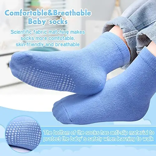 HYzgb 12 Pack Non Slip Kids Toddler Baby Socks with Grips for 1-7 Years Boys Girls Cotton Crew Socks Multi Colors - HYZGB (1)