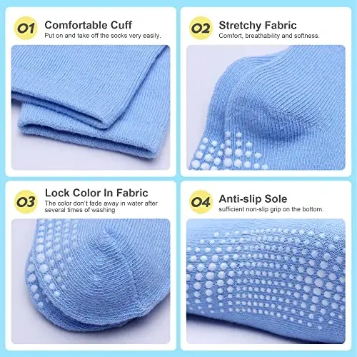 HYzgb 12 Pack Non Slip Kids Toddler Baby Socks with Grips for 1-7 Years Boys Girls Cotton Crew Socks Multi Colors - 4