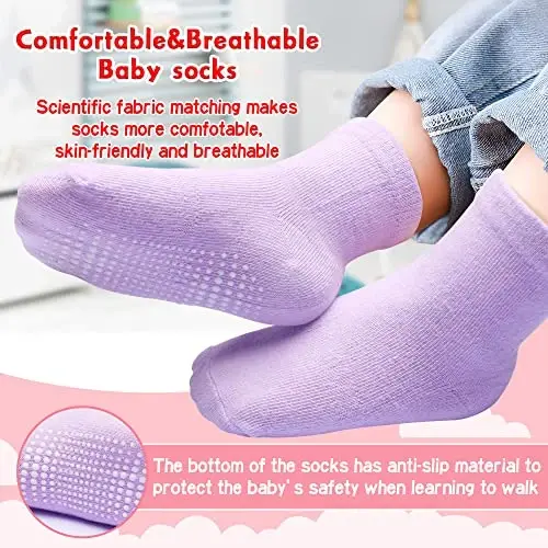 HYzgb 12 Pack Non Slip Kids Toddler Baby Socks with Grips for 1-7 Years Boys Girls Cotton Crew Socks Multi Colors - HYZGB (1)