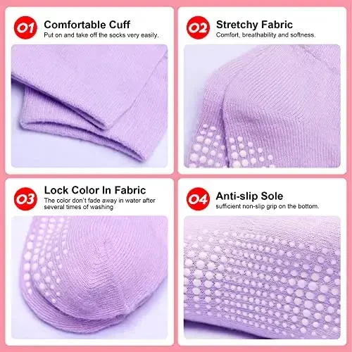 HYzgb 12 Pack Non Slip Kids Toddler Baby Socks with Grips for 1-7 Years Boys Girls Cotton Crew Socks Multi Colors - 4