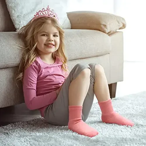 HYzgb 12 Pack Non Slip Kids Toddler Baby Socks with Grips for 1-7 Years Boys Girls Cotton Crew Socks Multi Colors - 5