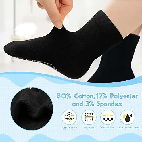 HYzgb 12 Pack Non Slip Kids Toddler Baby Socks with Grips for 1-7 Years Boys Girls Cotton Crew Socks Multi Colors - 9