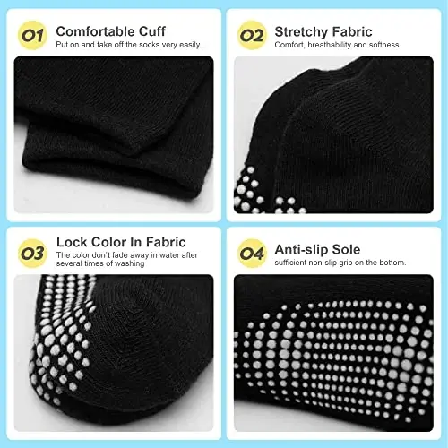 HYzgb 12 Pack Non Slip Kids Toddler Baby Socks with Grips for 1-7 Years Boys Girls Cotton Crew Socks Multi Colors - 10