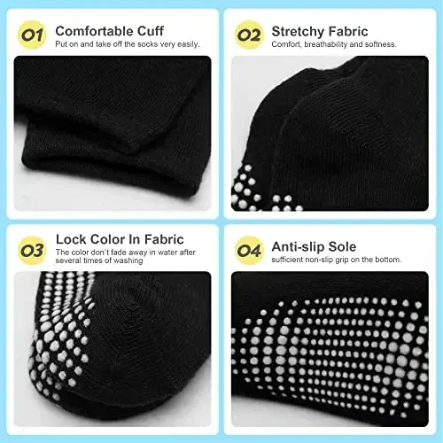 HYzgb 12 Pack Non Slip Kids Toddler Baby Socks with Grips for 1-7 Years Boys Girls Cotton Crew Socks Multi Colors - 4