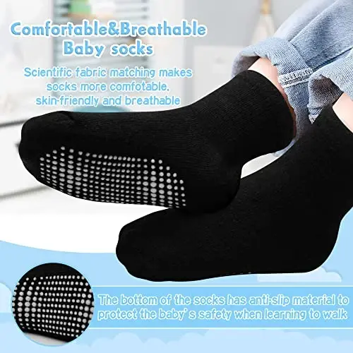 HYzgb 12 Pack Non Slip Kids Toddler Baby Socks with Grips for 1-7 Years Boys Girls Cotton Crew Socks Multi Colors - MODAZONE (1)