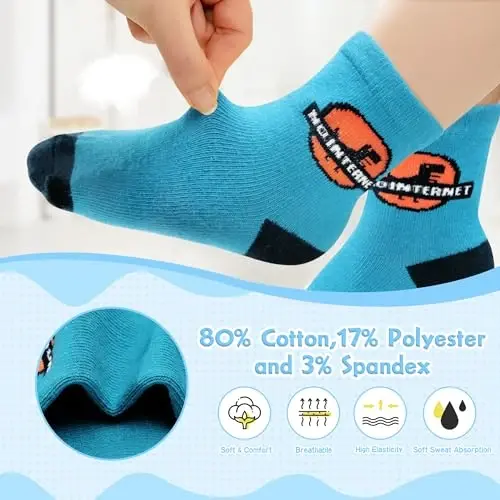 HYzgb 12 Pack Non Slip Kids Toddler Baby Socks with Grips for 1-7 Years Boys Girls Cotton Crew Socks Multi Colors - 9