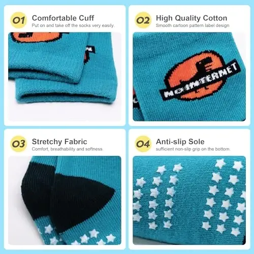 HYzgb 12 Pack Non Slip Kids Toddler Baby Socks with Grips for 1-7 Years Boys Girls Cotton Crew Socks Multi Colors - 4