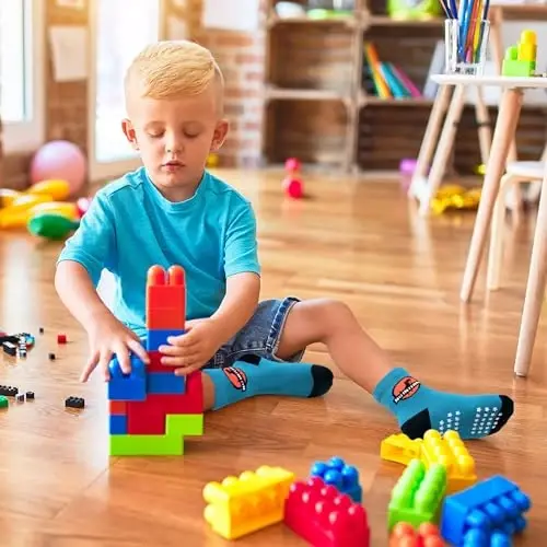 HYzgb 12 Pack Non Slip Kids Toddler Baby Socks with Grips for 1-7 Years Boys Girls Cotton Crew Socks Multi Colors - 5