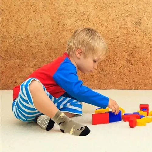 HYzgb 12 Pack Non Slip Kids Toddler Baby Socks with Grips for 1-7 Years Boys Girls Cotton Crew Socks Multi Colors - 6