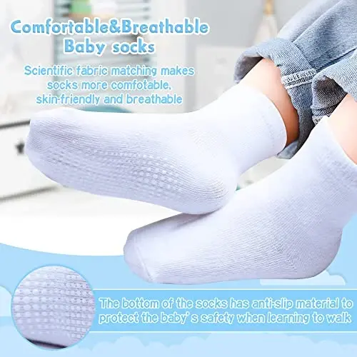 HYzgb 12 Pack Non Slip Kids Toddler Baby Socks with Grips for 1-7 Years Boys Girls Cotton Crew Socks Multi Colors - HYZGB (1)